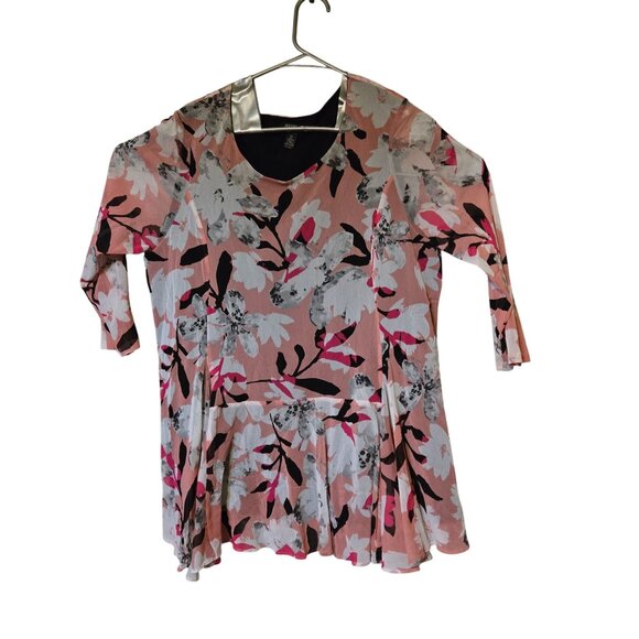 Alfani Floral Print Tunic Top With 3/4 Sleeves & Flared Hem Pink/White/Black 2X - Picture 10 of 10